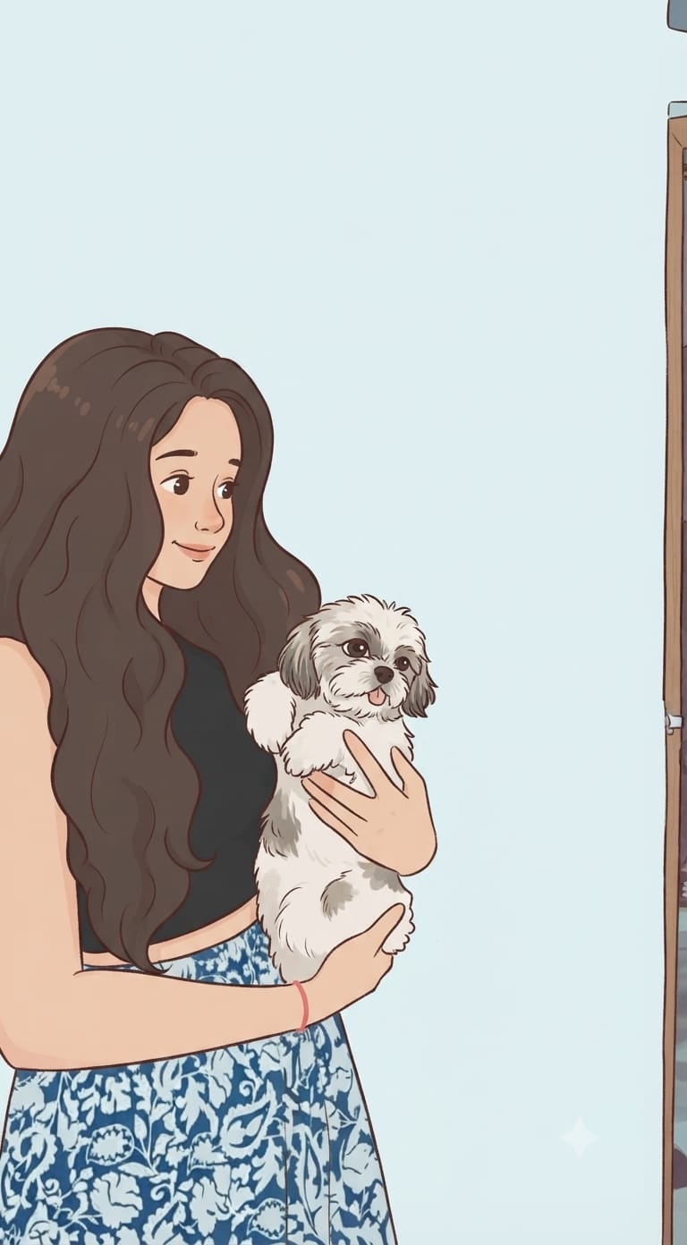 Jyo holding her small dog